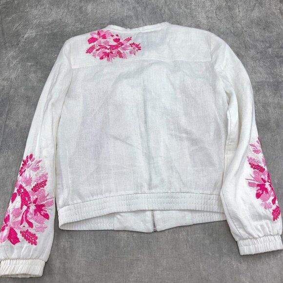 INC Jacket Women XSmall‎ White Pink Floral Embroidery Linen Zip Blouson Casual - Picture 10 of 11